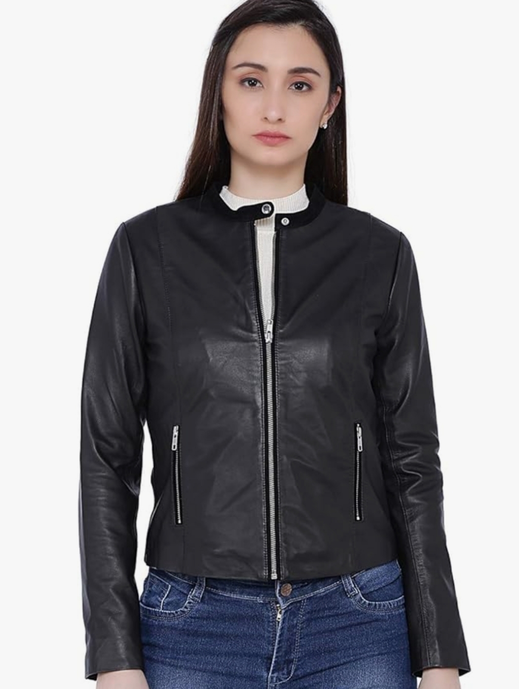 Nwt Tan & Brun Genuine Leather Moto Jacket In Black Size Large 40